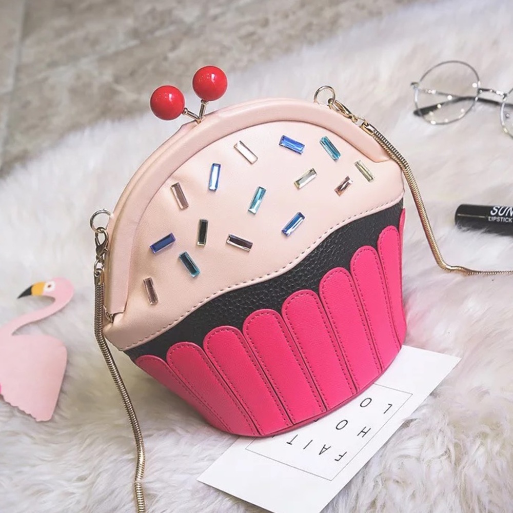 Whimsical Pink Sprinkle Cupcake Crossbody Purse